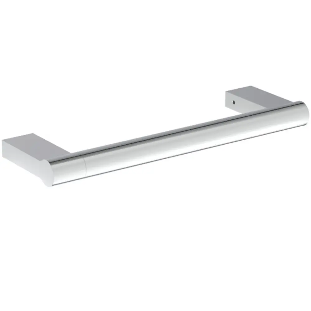 Chromfarbener Wandgriff von Ideal Standard, mit schlichtem Design und passenden Befestigungselementen, geeignet zur Unterstützung beim Ein- und Aussteigen aus der Badewanne.